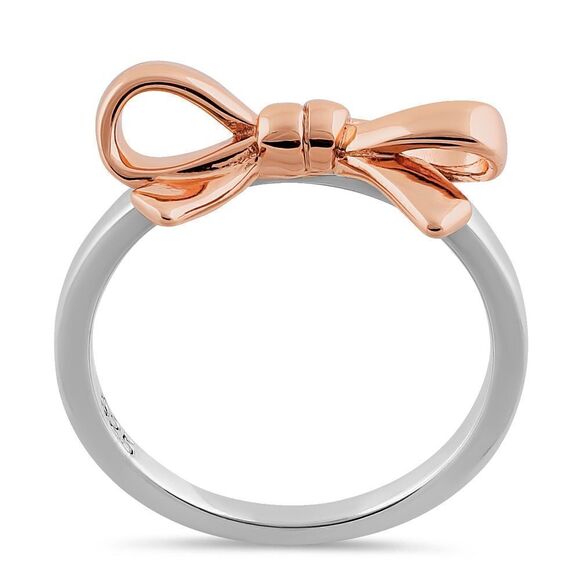 Sterling Silver Two Tone Rose Gold Plated Bow Ring New - Picture 3 of 4